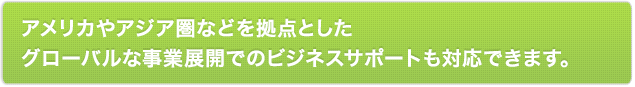 アメリカやアジア圏などを拠点としたグローバルな事業展開でのビジネスサポートも対応できます。
